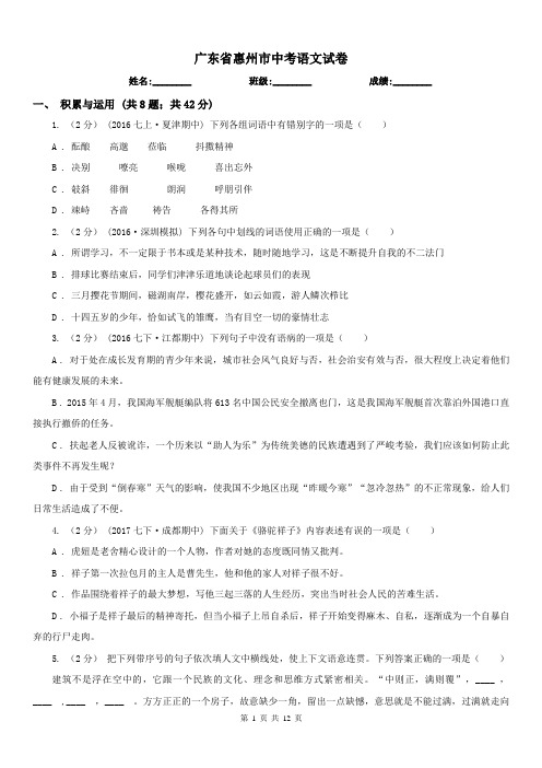 广东省惠州市中考语文试卷
