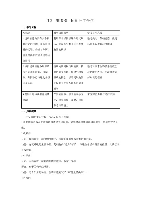 高中生物新人教版必修1 3.2 细胞器之间的分工合作  精品学案