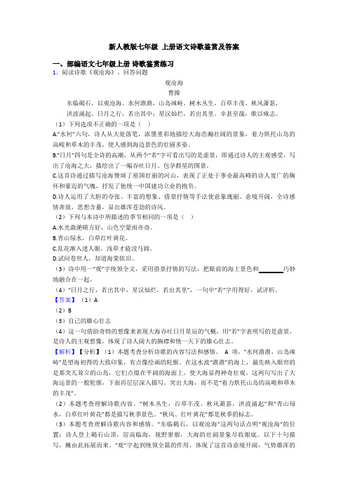 新人教版七年级 上册语文诗歌鉴赏及答案