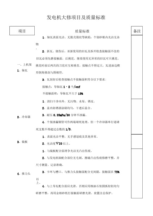 发电机大修项目及质量标准