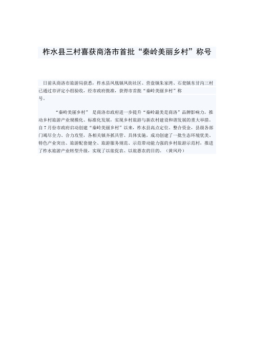 柞水县三村喜获商洛市首批“秦岭美丽乡村”称号