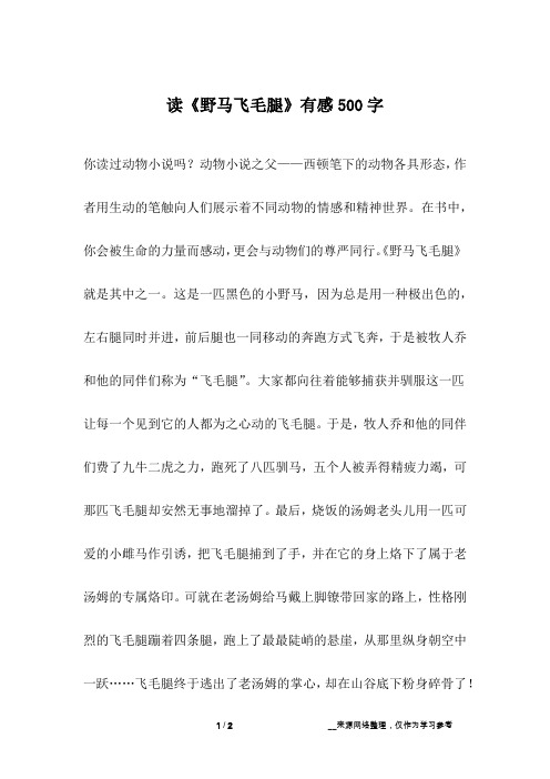 读《野马飞毛腿》有感500字