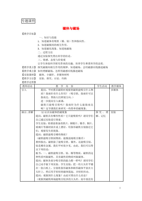 九年级物理下册_磁体与磁场教案新版苏科版