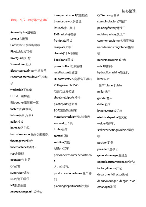 冲压专业英语