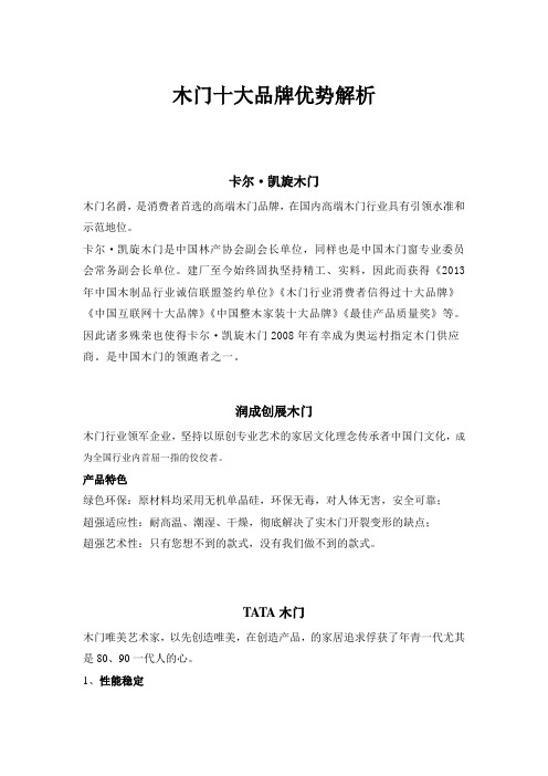 木门十大品牌优势解析