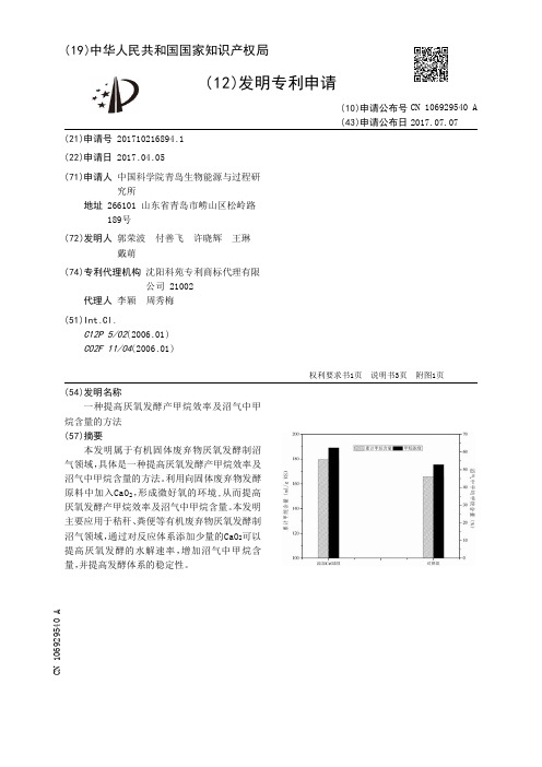 一种提高厌氧发酵产甲烷效率及沼气中甲烷含量的方法[发明专利]