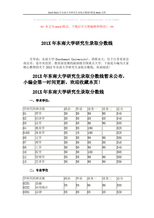 2018-201X年东南大学研究生录取分数线-精选word文档 (3页)