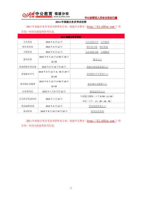 2014年福建公务员考试安排