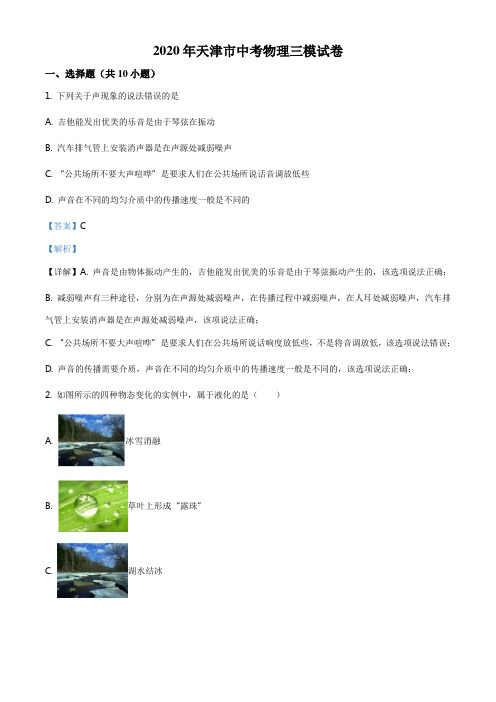2020年天津市中考三模物理试题(解析版)
