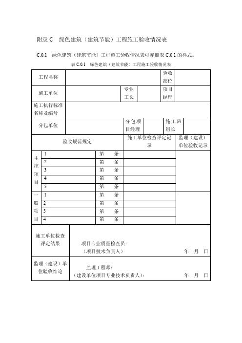 绿色建筑(建筑节能)工程施工验收情况表