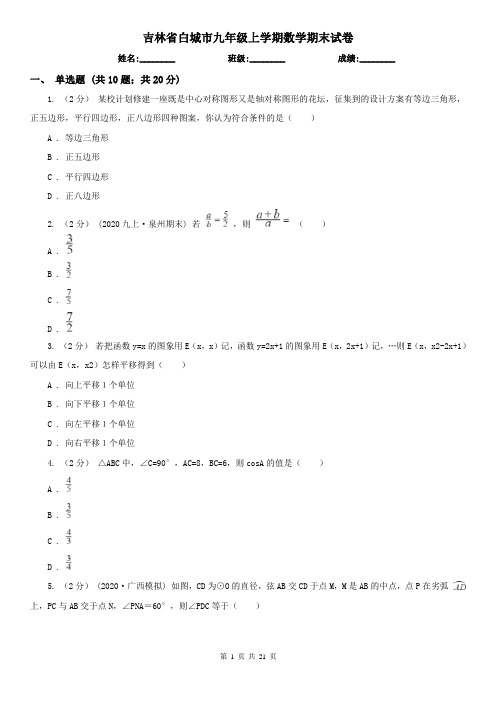 吉林省白城市九年级上学期数学期末试卷