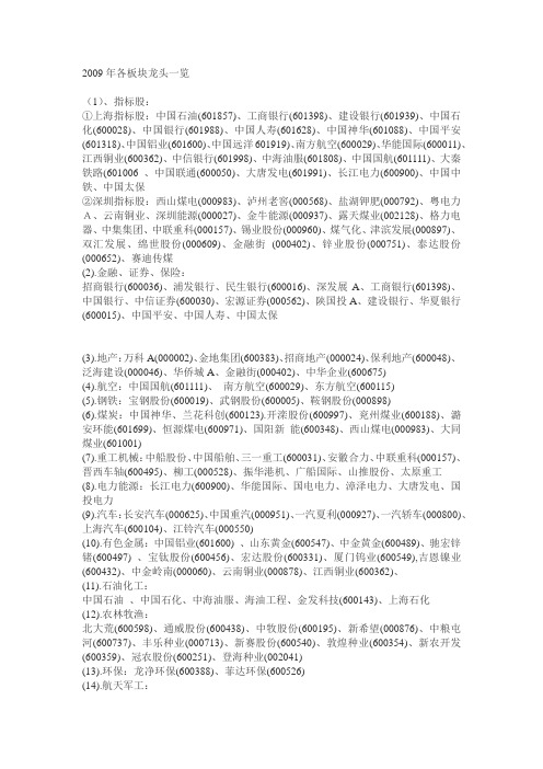 2009年各板块龙头一览