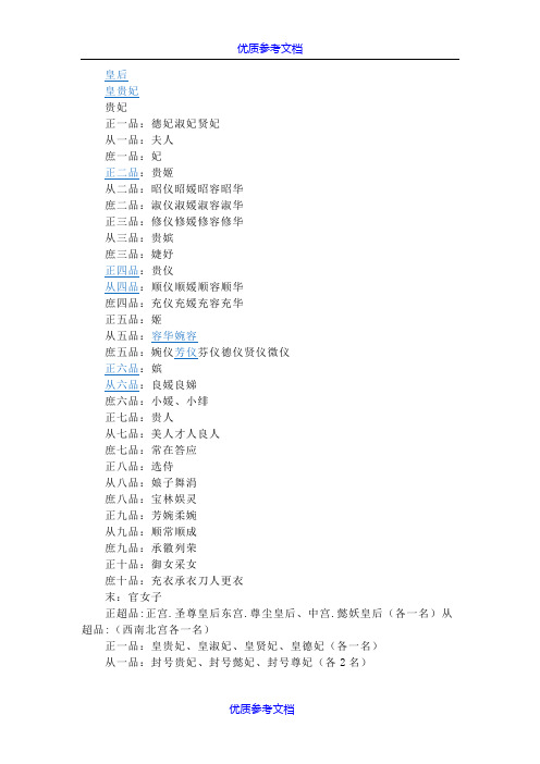 [实用参考]古代妃子等级