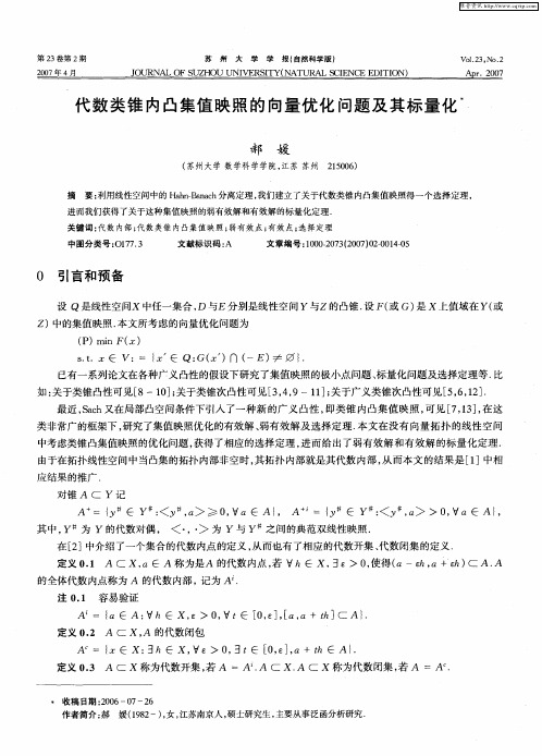 代数类锥内凸集值映照的向量优化问题及其标量化