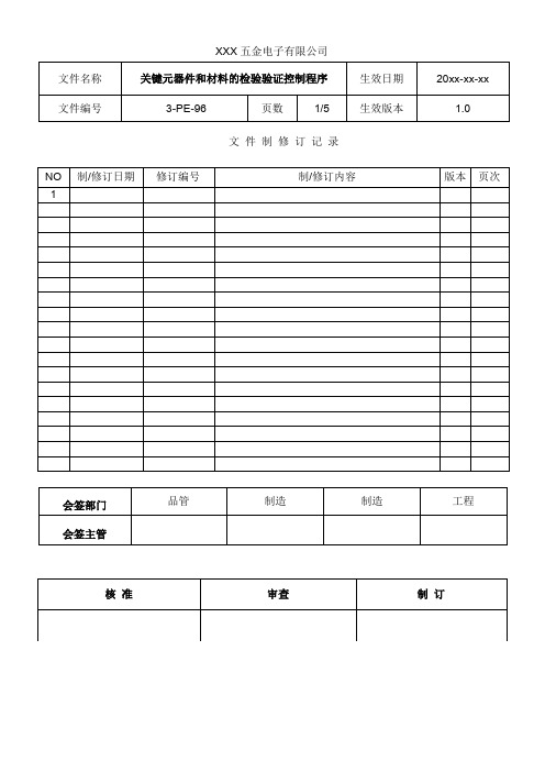 关键元器件和材料的检验验证控制程序