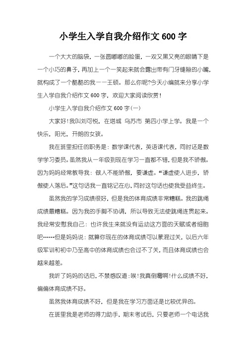 小学生入学自我介绍作文600字