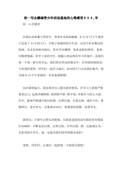 初一写去鹏城青少年活动基地的心得感受800,字