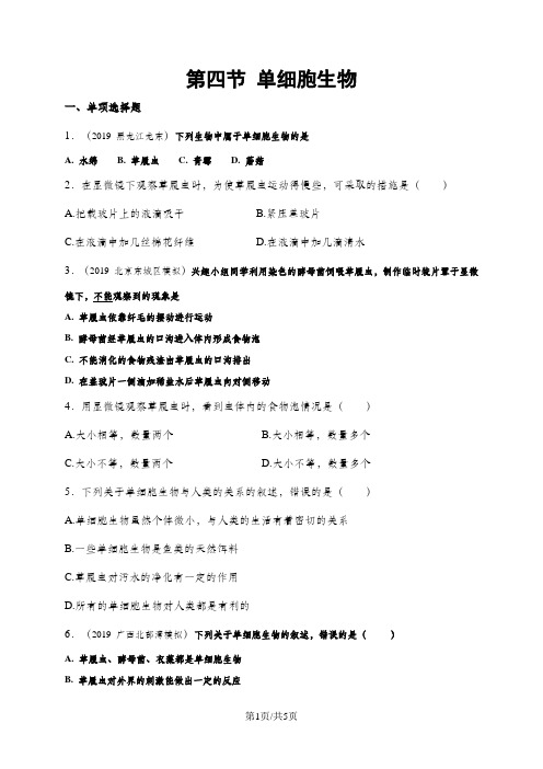 生物七年级上人教版2.2.4单细胞生物同步测试