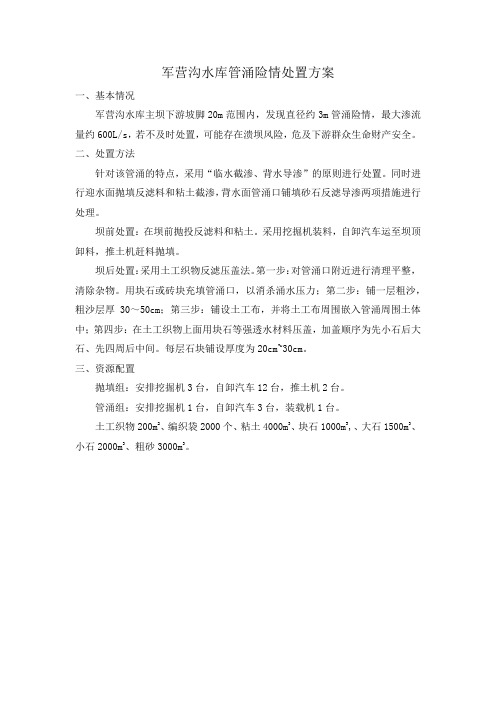 军营沟水库管涌险情处置方案