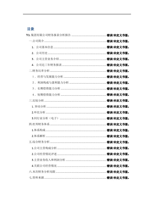 TCL集团有限公司财务报表分析报告