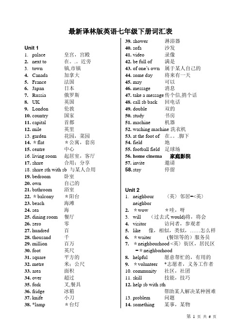 最新译林版英语七年级下册词汇表【范本模板】