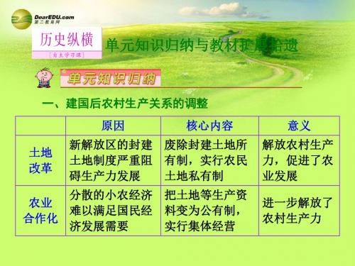 高考历史一轮总复习 历史纵横 第九单元 中国特色社会主义建设的道路单元知识归纳与教材扩展拾遗课件