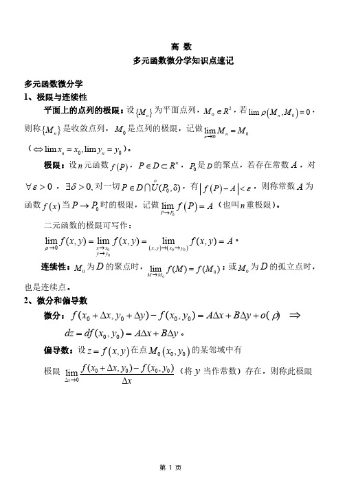 03高数——多元函数微分学要点速记