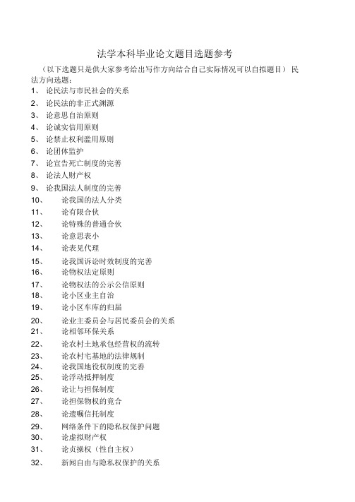 法学本科毕业论文题目选题参考