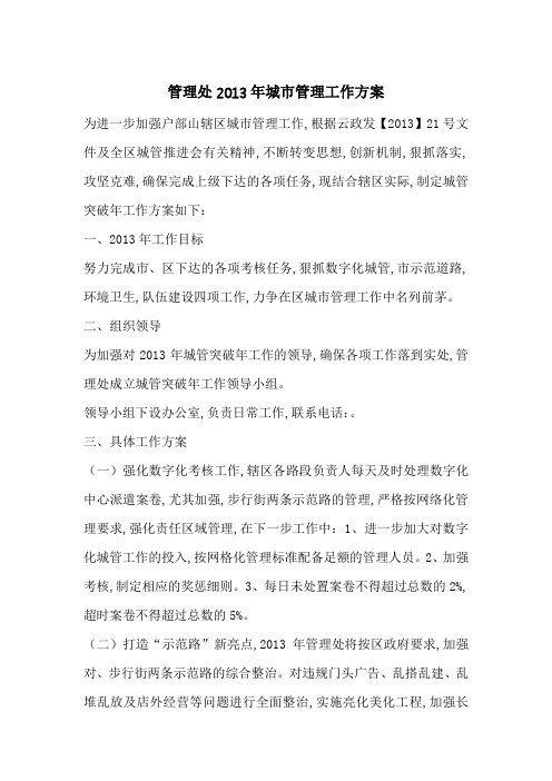 管理处2013年城市管理工作方案-最新范文