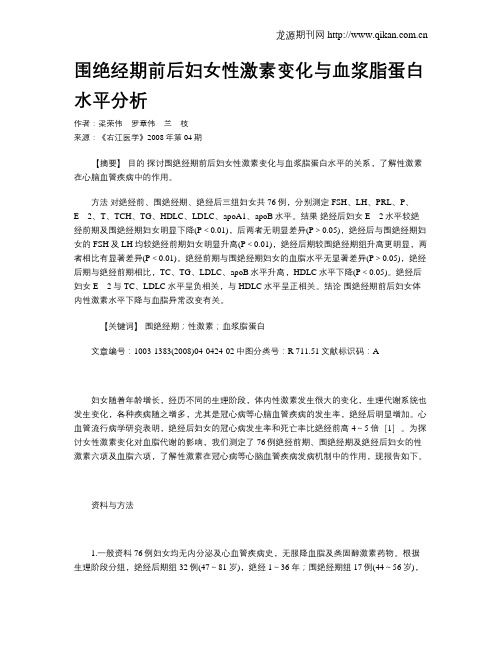 围绝经期前后妇女性激素变化与血浆脂蛋白水平分析