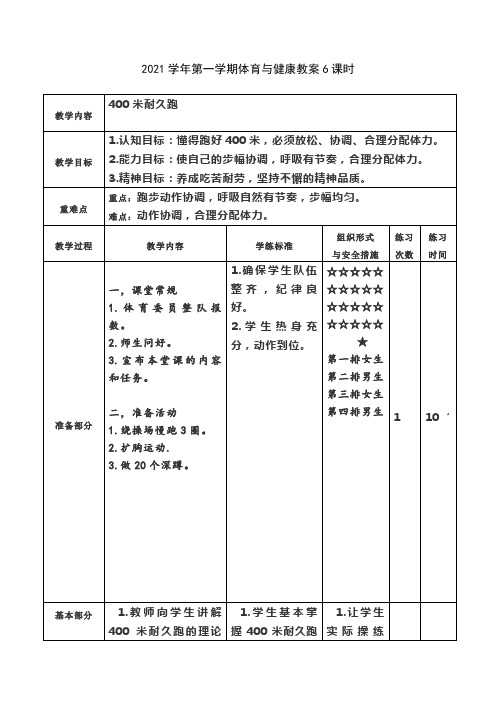 五六年级体育与健康教案——400米耐久跑