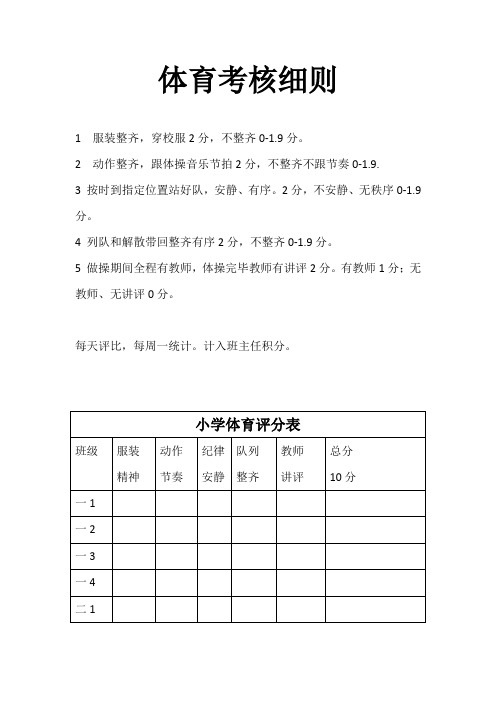 中小学体育卫生评分表