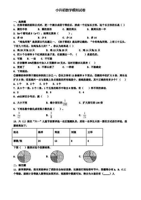 〖精选9套试卷〗四川省乐山市2020年小升初数学第一次调研试卷