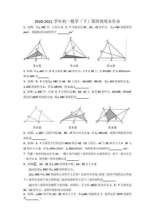 2020-2021学年江苏省苏州市工业园区第一中学七年级数学下册 第四周周末作业(含答案)