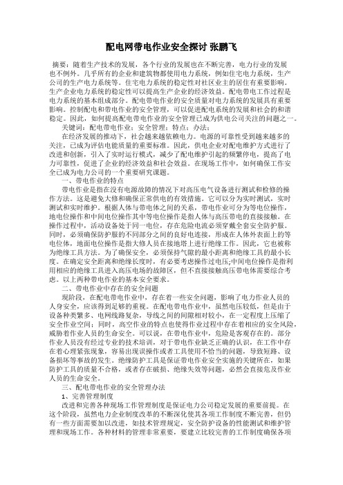 配电网带电作业安全探讨 张鹏飞