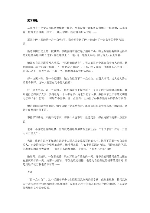 湘潭市中考满分作文-无字碑歌