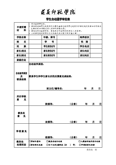 学生自动退学审批表