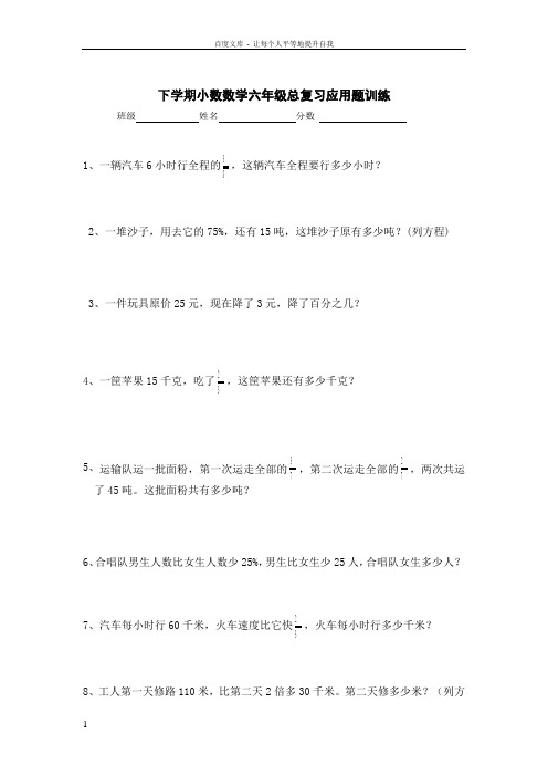 人教版小学数学六年级总复习训练试题全册