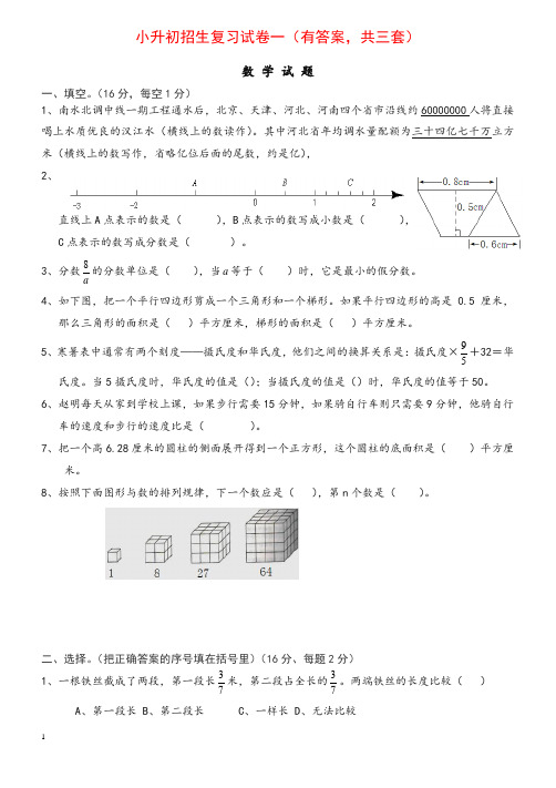 2019小升初考试数学试题及答案解析[共3套]
