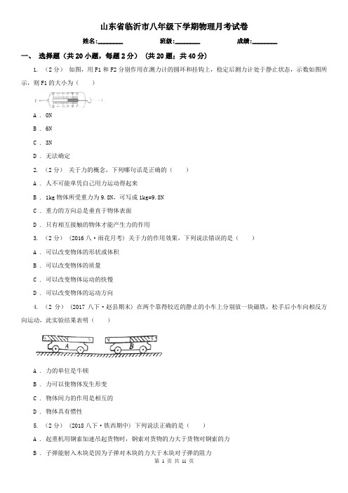 山东省临沂市八年级下学期物理月考试卷