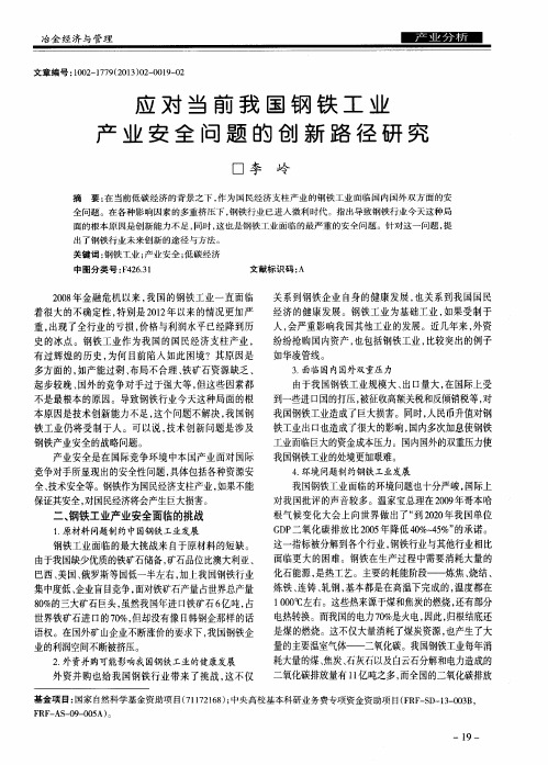 应对当前我国钢铁工业产业安全问题的创新路径研究