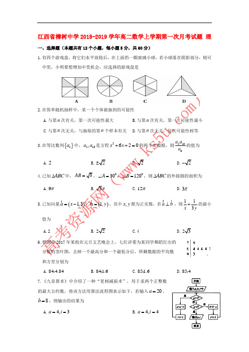 江西省樟树中学2018-2019学年高二数学上学期第一次月考试题 理