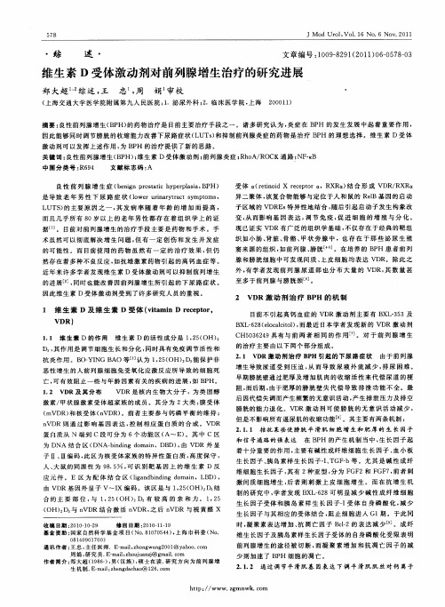 维生素D受体激动剂对前列腺增生治疗的研究进展