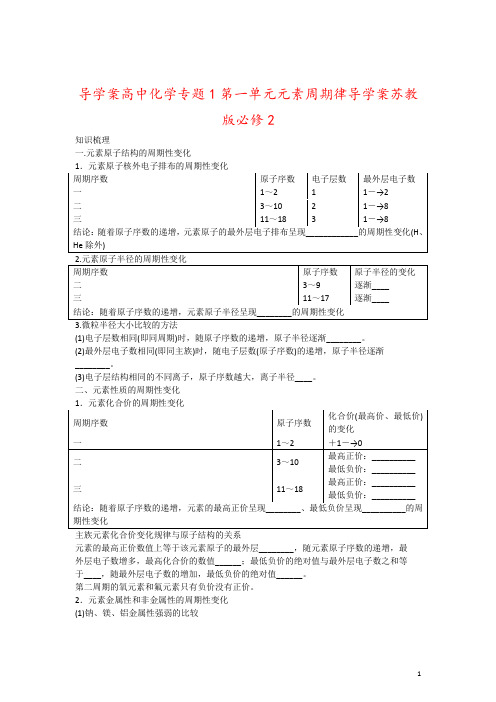 导学案高中化学专题1第一单元元素周期律导学案苏教版必修2