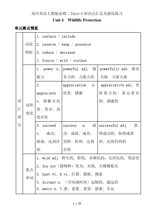 高中英语人教版必修二Unit-4知识点汇总及强化练习