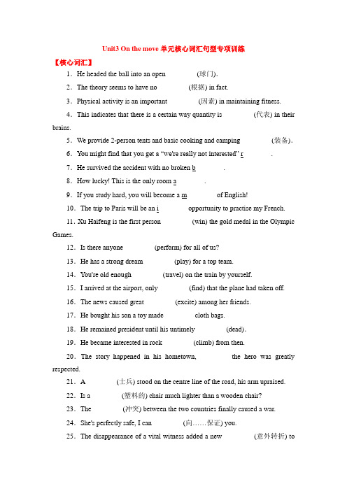 必修第二册Unit3 On the move单元核心词汇句型专项训练(含答案)
