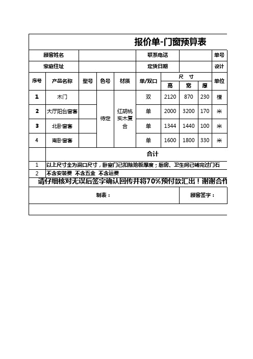 报价单-门窗预算表