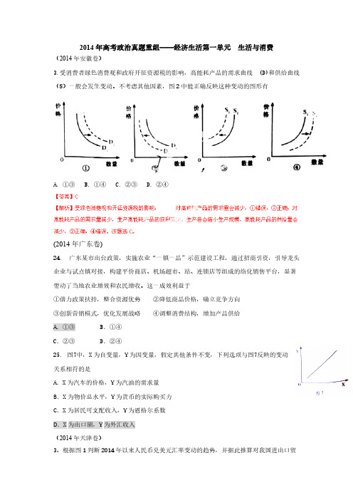 【VIP专享】2014年高考政治真题重组——经济生活第一单元  生活与消费