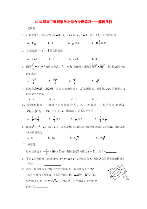 广东省东莞市2013届高三数学 小综合专题练习 解析几何 理 新人教版