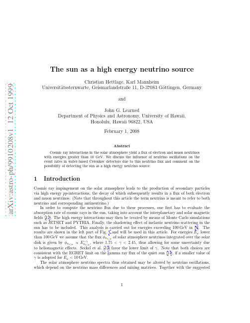 The sun as a high energy neutrino source
